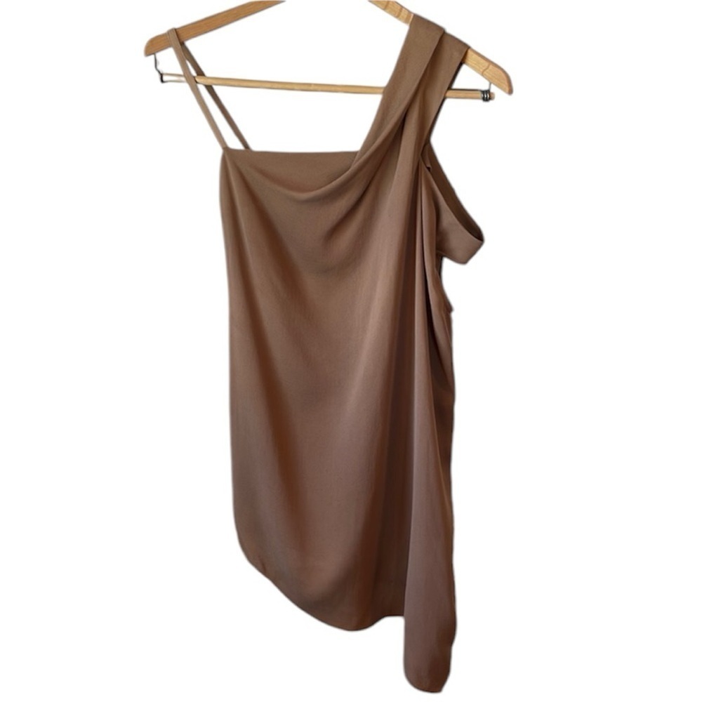 NWT Helmut Lang Asymmetrical Sleeve Silk Blouse in Camel sz S